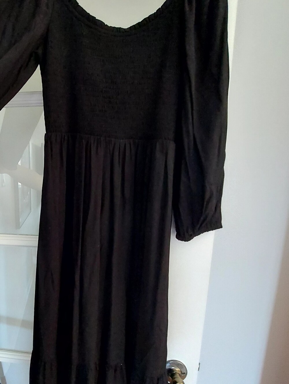 Gap Black Long Sleeve Smocked Bodice Midi Dress - Women's